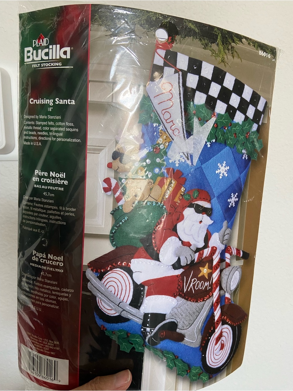 NWT New Unopened 2007 Bucilla 18" Cruising Santa felt stocking Vroom